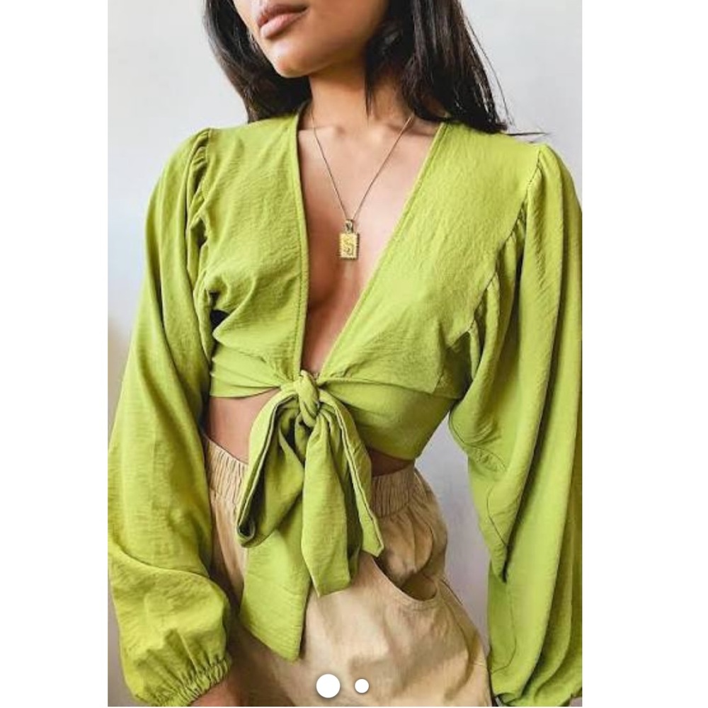 BOOHOO Lime Green Wrap Blouse